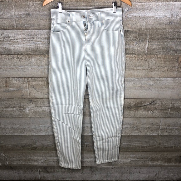 Old Navy pinstripe sky hi straight button fly pants - Picture 2 of 4